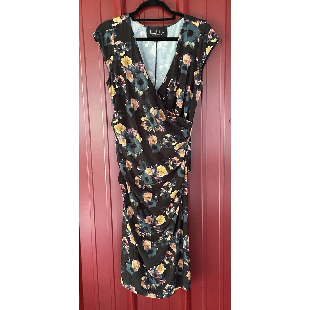 Nicole Miller Collection Dress Floral Ruched Cocktail Womens Size M
